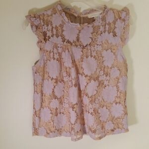Monteau Girls Lace Floral Top - Lavender and Cream Size L